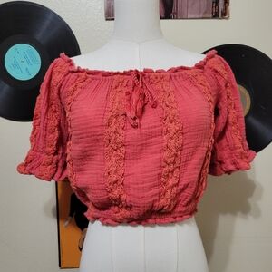 American Eagle | 2017 Red Peasant Crop Top